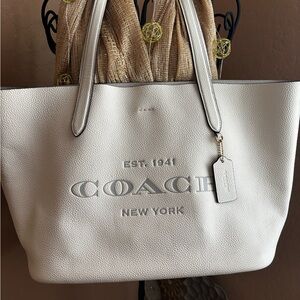 Coach Cream Leather Logo Tote